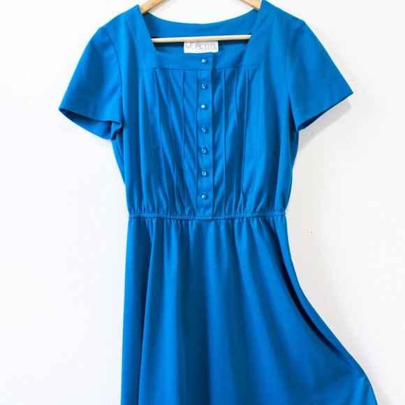 vintage blue knit dress button up - Picture 3 of 7